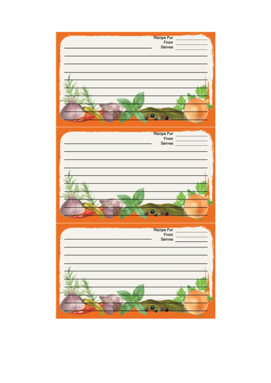 Herbs Orange Recipe Card Template Printable pdf