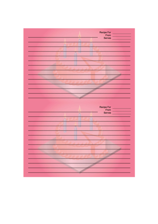 Pink Birthday Cake Recipe Card Template Printable pdf