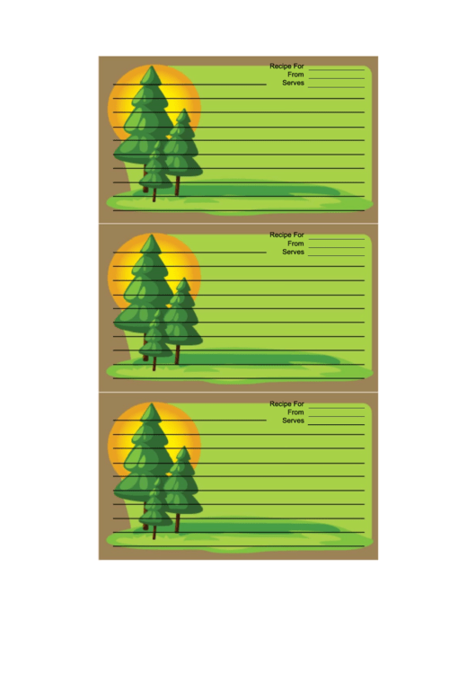 Pine Trees Brown Recipe Card Template Printable pdf