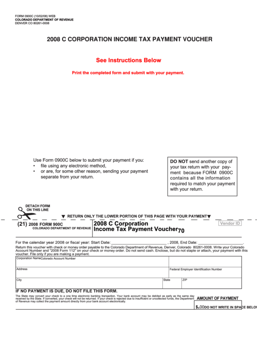 Fillable Form 900c - 2008 C Corporation Income Tax Payment Voucher Printable pdf