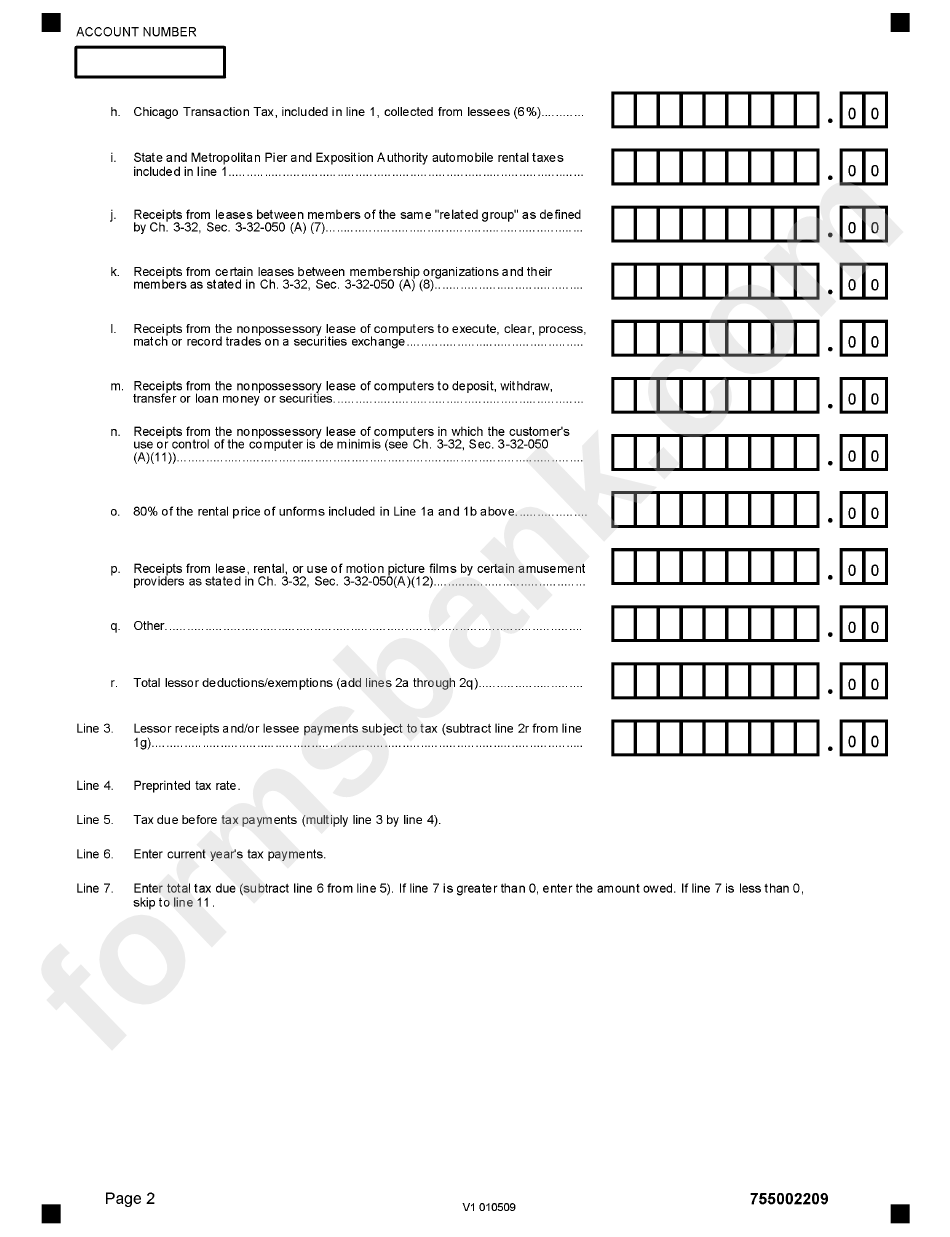 Personal Property Lease/rental Transaction Tax - 7550 Form - City Of Chicago Department Of Revenue