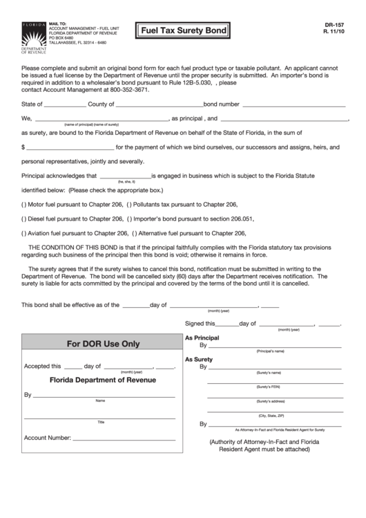 Form Dr-157 - Fuel Tax Surety Bond Printable pdf