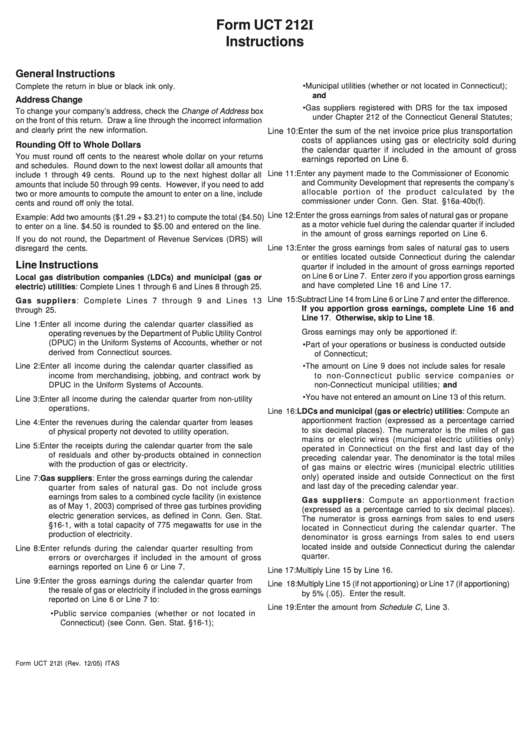 Instructions For Form Uct-212i - Municipal Utilities, Gas Suppliers, And Local Gas Distributors Gross Earnings Tax Return - 2005 Printable pdf