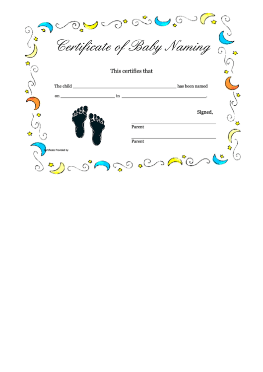 Certificate Template Of Baby Naming Printable pdf