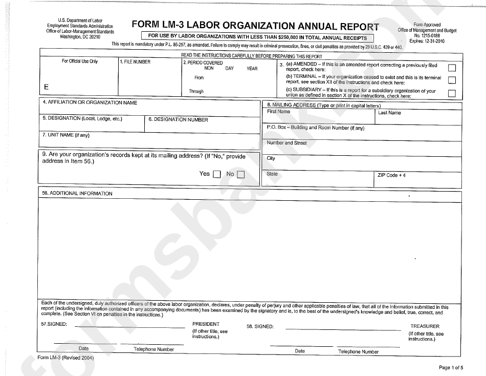 Form Lm-3 Labor Organization Annual Report - U.s. Department Of Labor