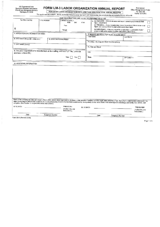 Form Lm-3 Labor Organization Annual Report - U.s. Department Of Labor Printable pdf