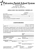 Application For Exemption Certificate Form - Sales And Use Tax Department