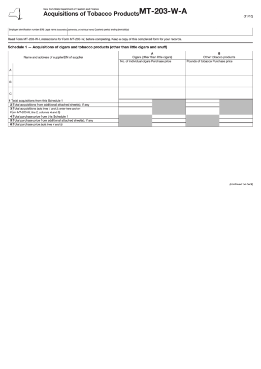 Form Mt-203-W-A - Acquisitions Of Tobacco Products Printable pdf
