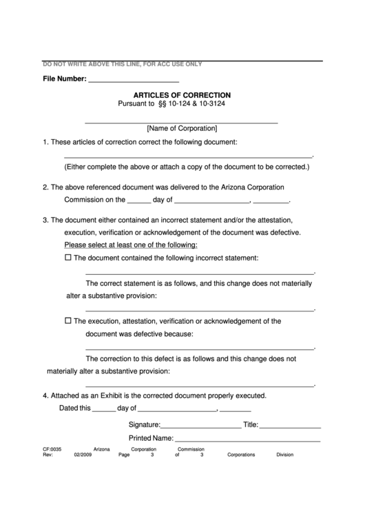 Form Cf:0035 - Articles Of Correction