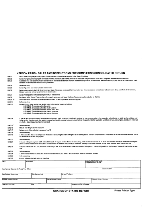 Vernon Parish Sales Tax Instructions For Completing Consolidated Return Printable pdf