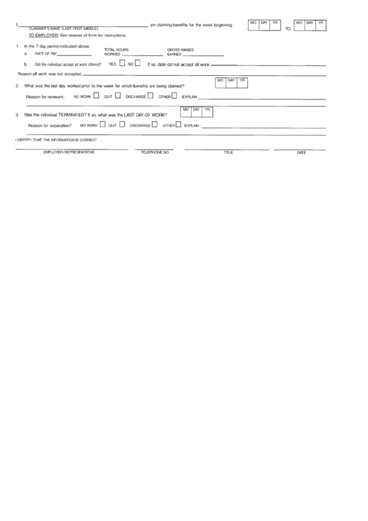 Claim Form Benefits For The Week Printable pdf