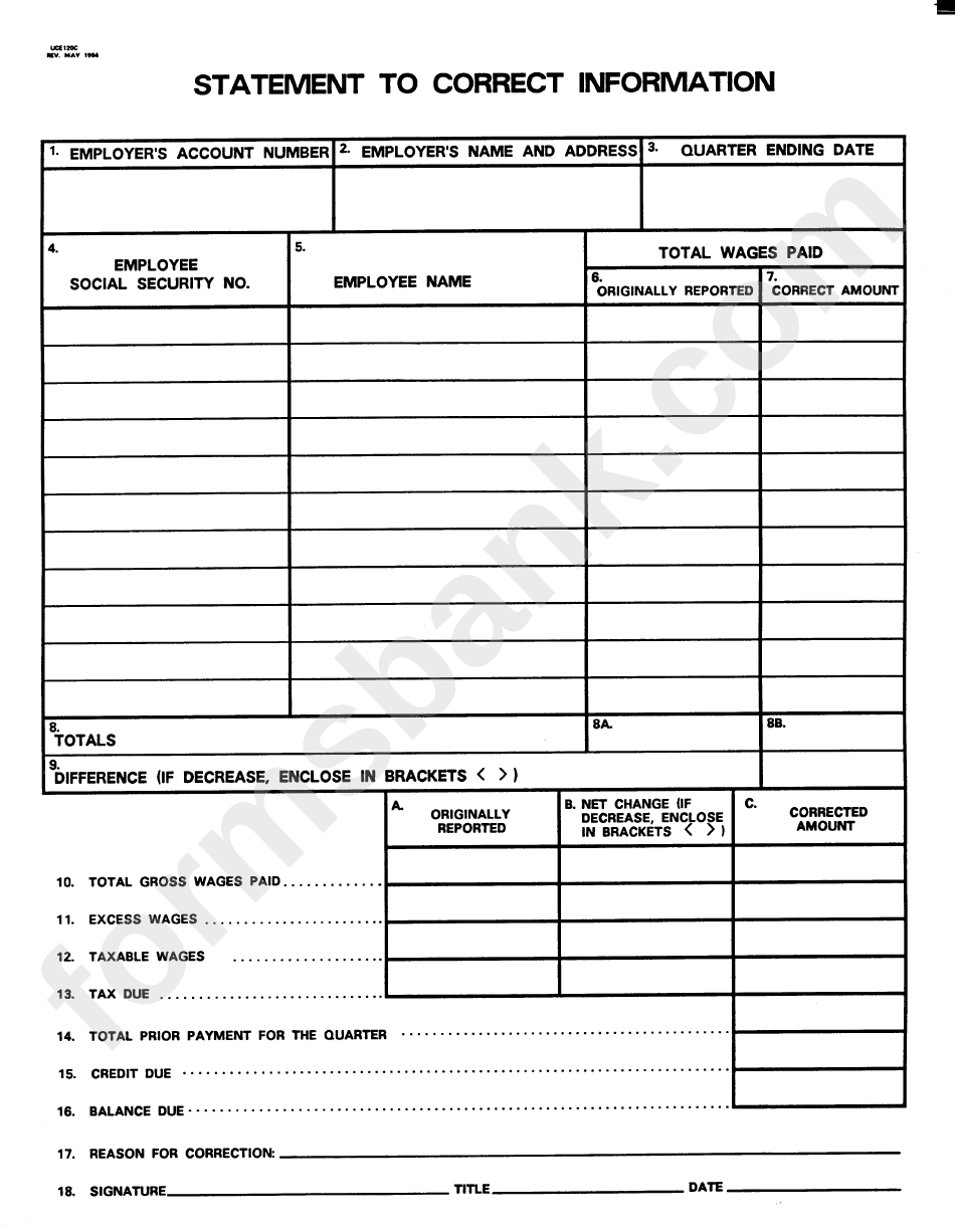 Form Uce-120-C - Statement To Correct Information - 1994
