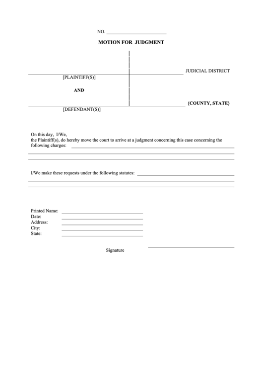 Motion For Judgment Form Printable pdf