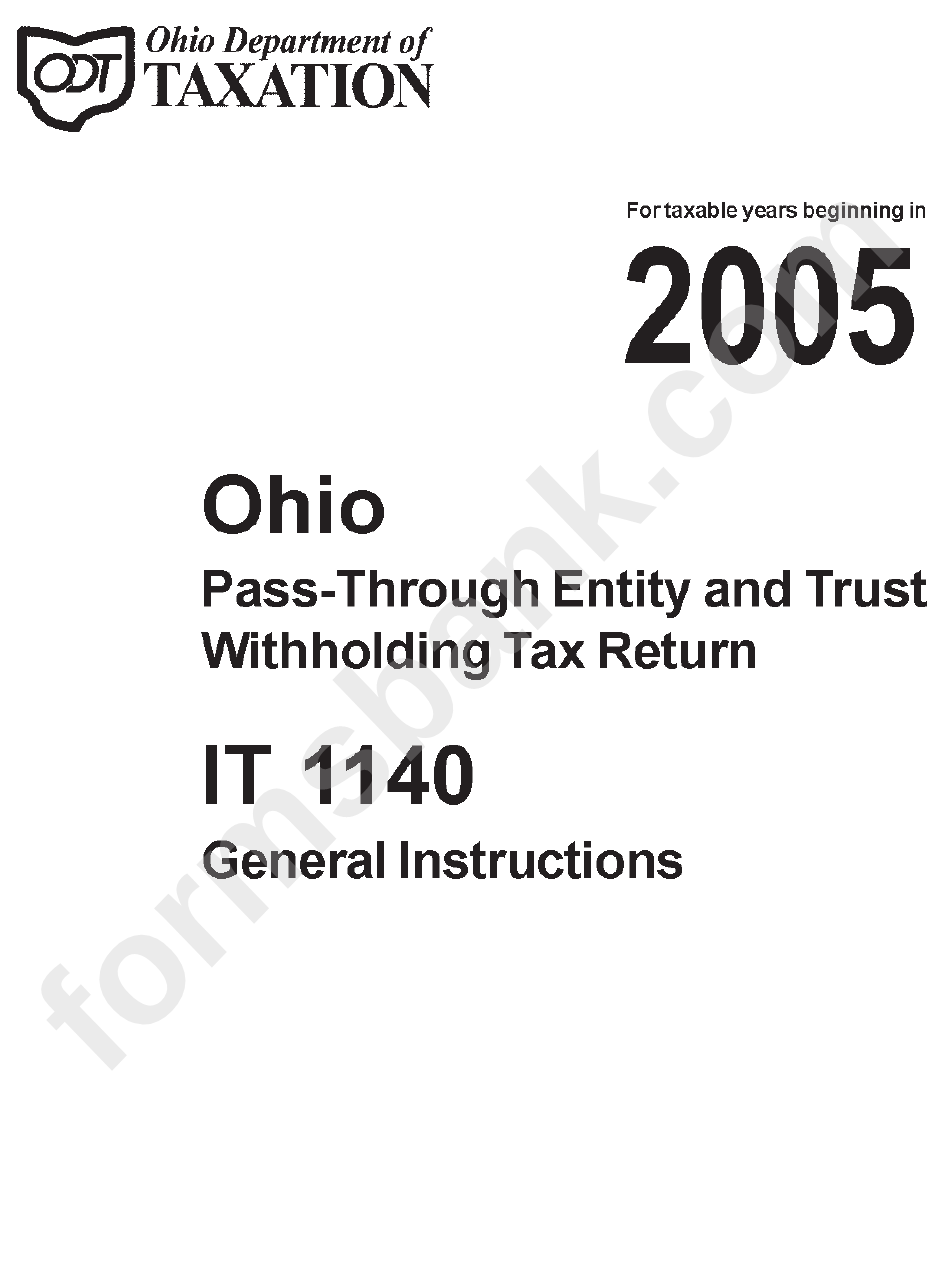 Instructions For Pass-Through Entity And Trust Withholding Tax Return (It 1140) - 2005