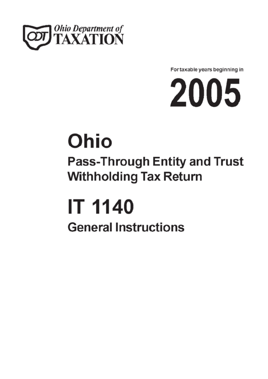 Instructions For Pass-Through Entity And Trust Withholding Tax Return (It 1140) - 2005 Printable pdf