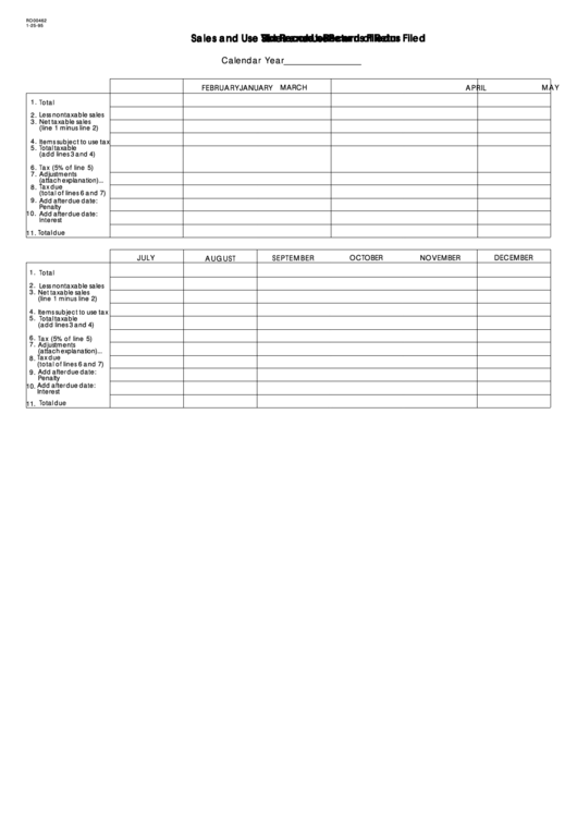 Form Ro00462 - Sales And Use Tax Record Of Returns Filed - 1995 Printable pdf