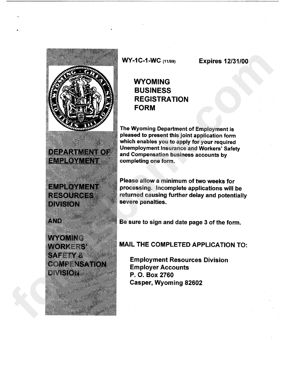 Instructions For Form Wy-1c-1-Wc - Business Registration