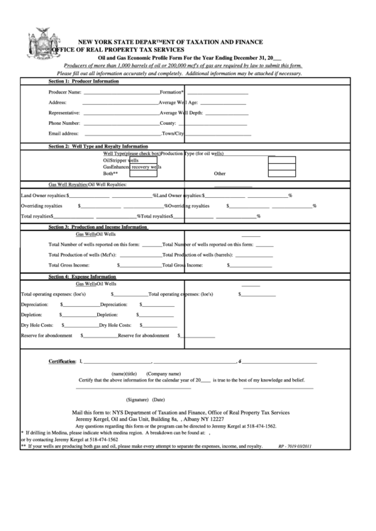 Form Rp - 7019 - Oil And Gas Economic Profile Form Printable pdf