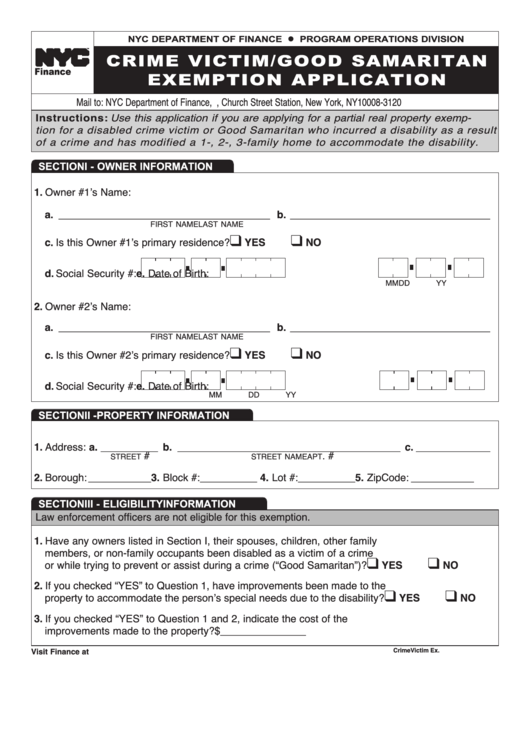 Crime Victim / Good Samaritan Exemption Application Printable pdf