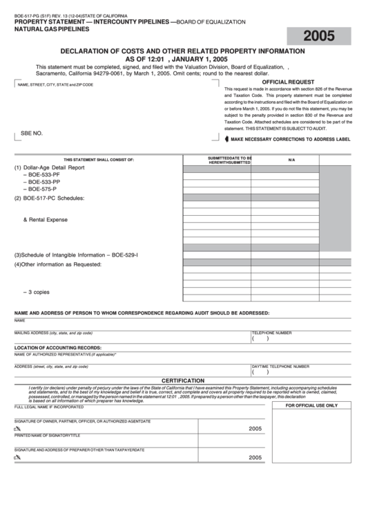 Fillable Form Boe-517-Pg - Property Statement - Intercounty Pipelines - Natural Gas Pipelines - California Board Of Equalization Printable pdf