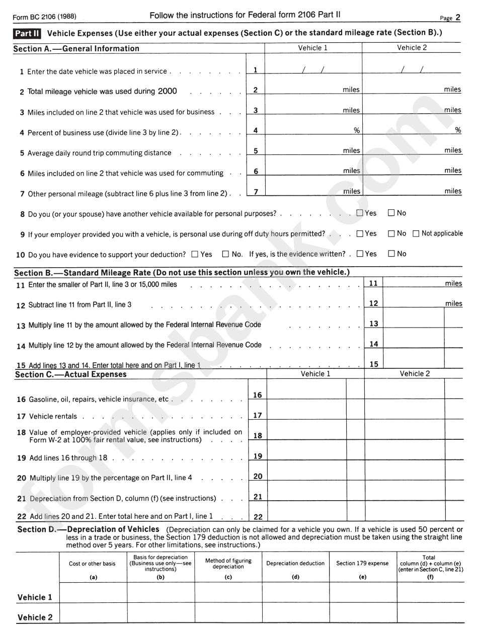 Form Bc 2106 - Unreimbursed Employee Business Expenses - City Of Battle Creek, Michigan