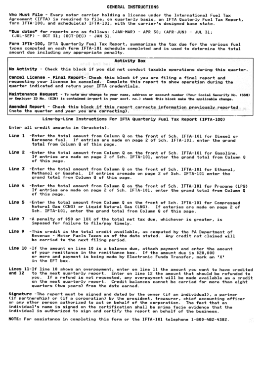 Instructions For Form Ifta-100 - Quarterly Fuel Tax Report Printable pdf