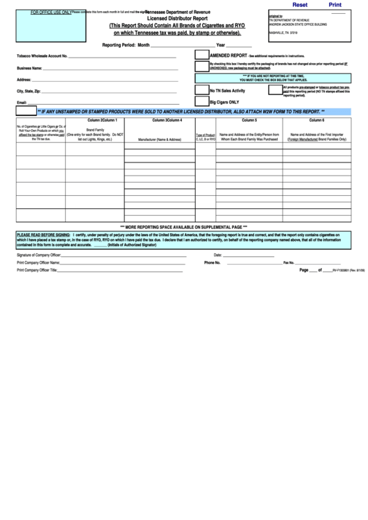 Fillable Licensed Distributor Report Form Printable pdf