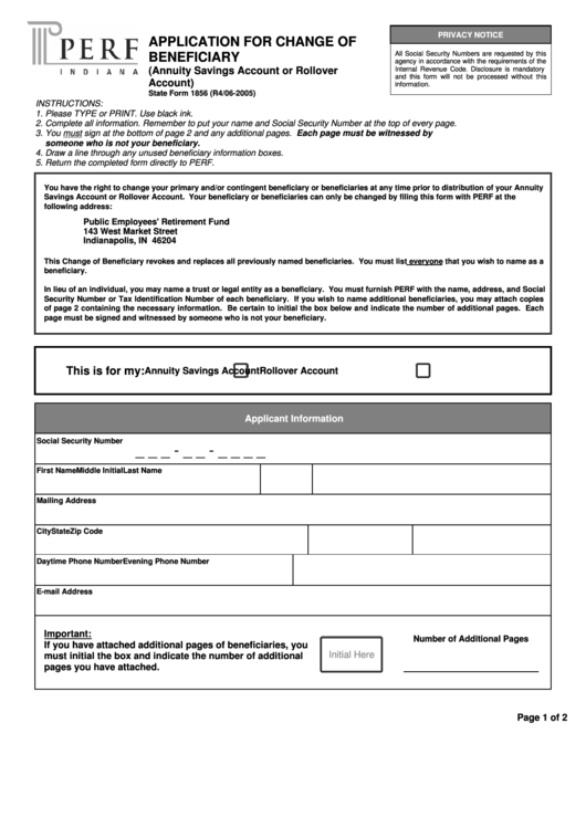 Form 1856 - Application For Change Of Beneficiary - Public Employees