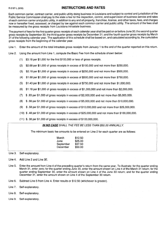 Form R-5197-L Instrucions And Rates Printable pdf