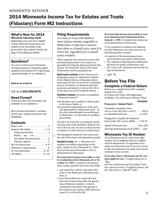 2014 Minnesota Income Tax For Estates And Trusts (Fiduciary) Form M2 Instructions - Department Of Revenue Printable pdf