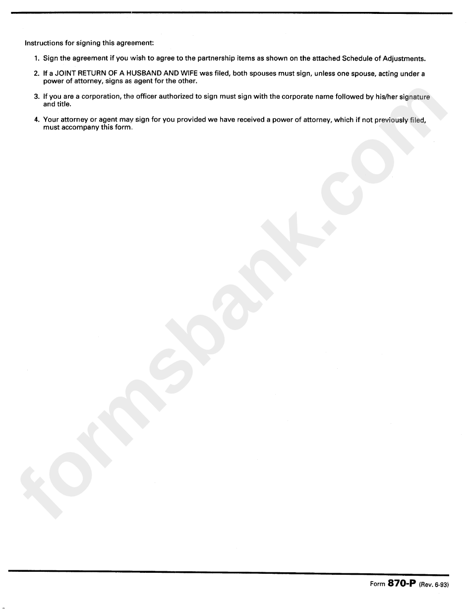 Instructions For Signing This Agreement Form 870-P