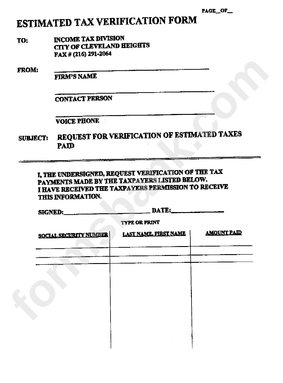 Estimated Tax Verification Form