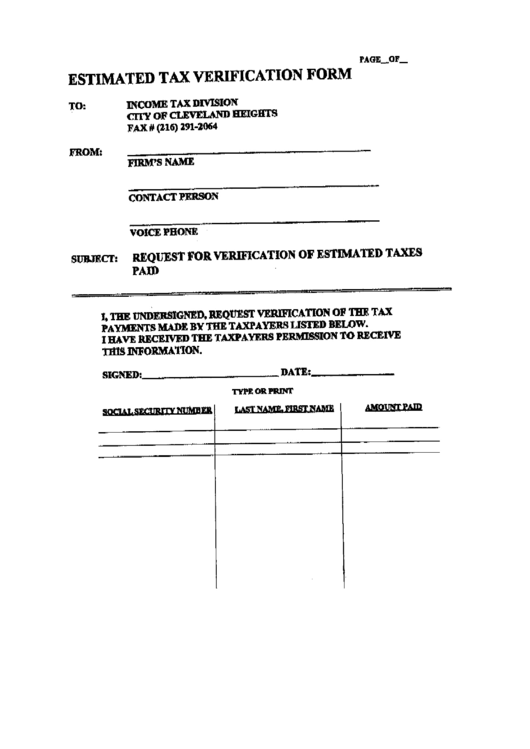 Estimated Tax Verification Form Printable pdf