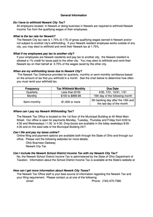 Quarterly Withheld Tax Form Newark 2011 printable pdf download