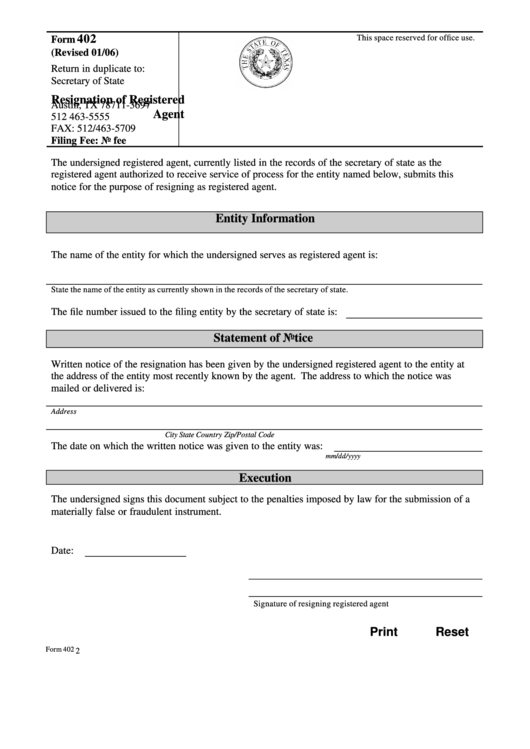 Fillable Form 402 - Entity Information Printable pdf