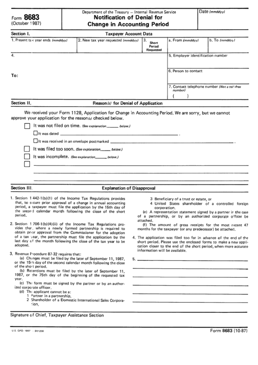 Form 8683 - Notification Of Denial For Change In Accounting Period Printable pdf