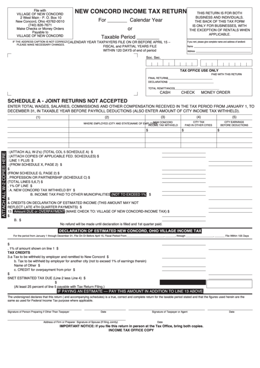 New Concord Tax Return Form printable pdf download