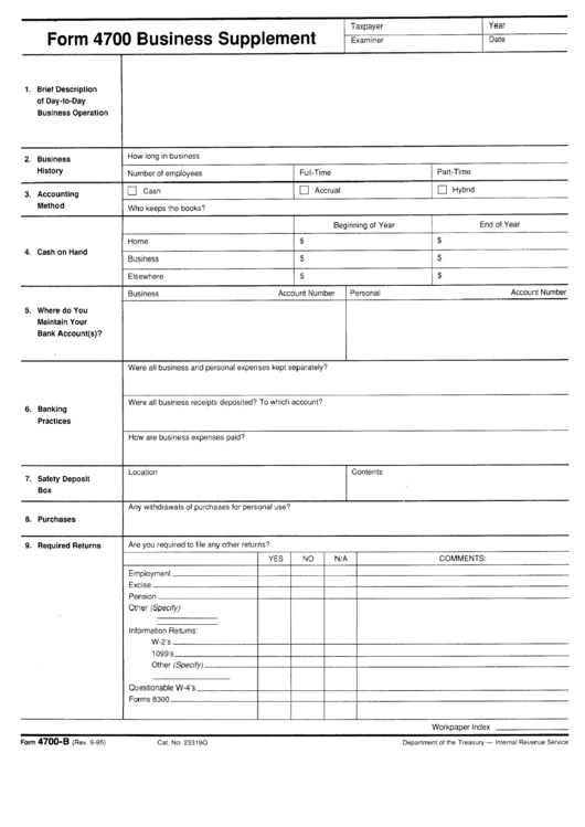 Form 4700-B - Business Suplement Printable pdf