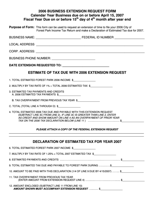 Business Extension Request Form - 2006 Printable pdf