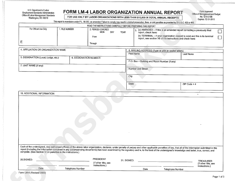 Form Lm-4 Labor Organization Annual Report
