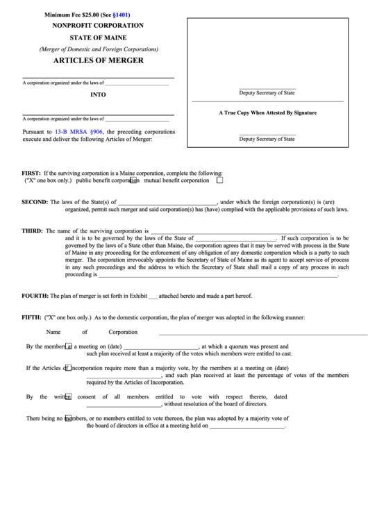 Fillable Form Mnpca-10c - Nonprofit Corporation Articles Of Merger ...