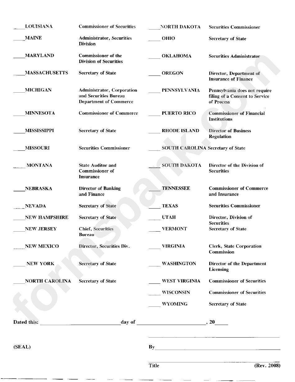 Form U-2 Uniform Consent To Service Of Process