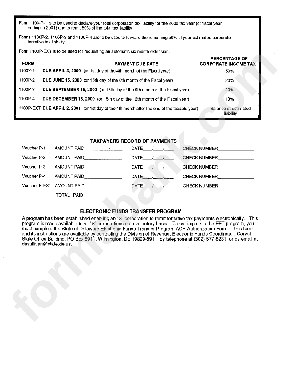 Form 1100p - Payment Of Personal Income Tax By "S" Corporations