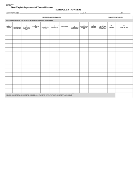 Schedule B - Powders - West Virginia Department Of Tax And Revenue Printable pdf