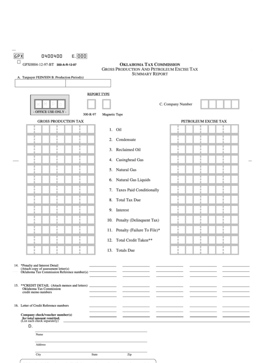 Form 300-A-R-12-97 - Oklahoma Tax Commission Gross Production And Petroleum Excise Tax Summary Report Printable pdf