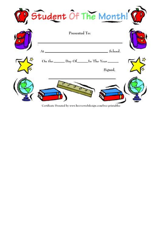 Student Of The Month School Award Template Printable pdf