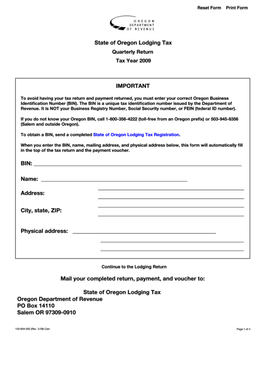 Fillable Form 150-604-002 - Quarterly Return - 2009 Printable pdf