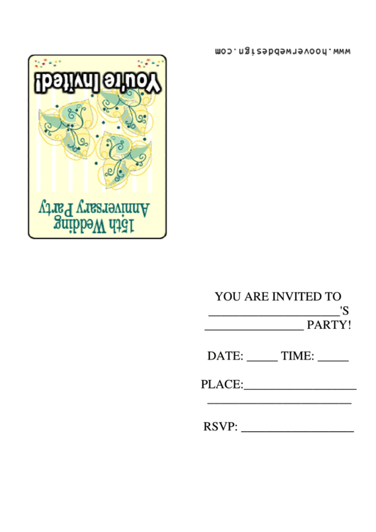 15th Wedding Anniversary Party Invitation Template Printable pdf