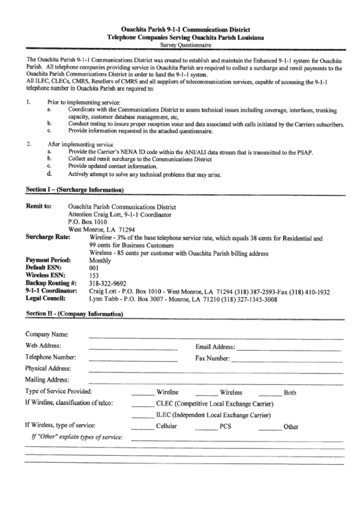 Quachita Parish 9-1-1 Communications District - Telephone Companies Serving Quachita Parish Louisiana Printable pdf