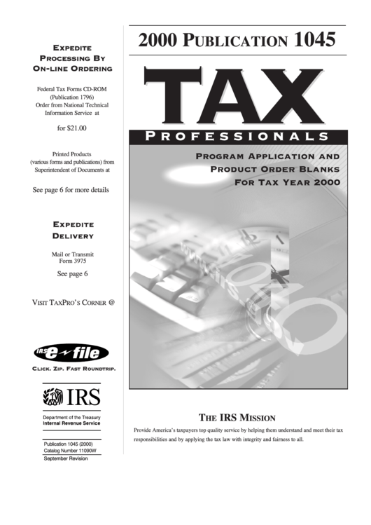 Publication 1045 - Tax Professionals - Program Application And Product Order Blanks - 2000 Printable pdf
